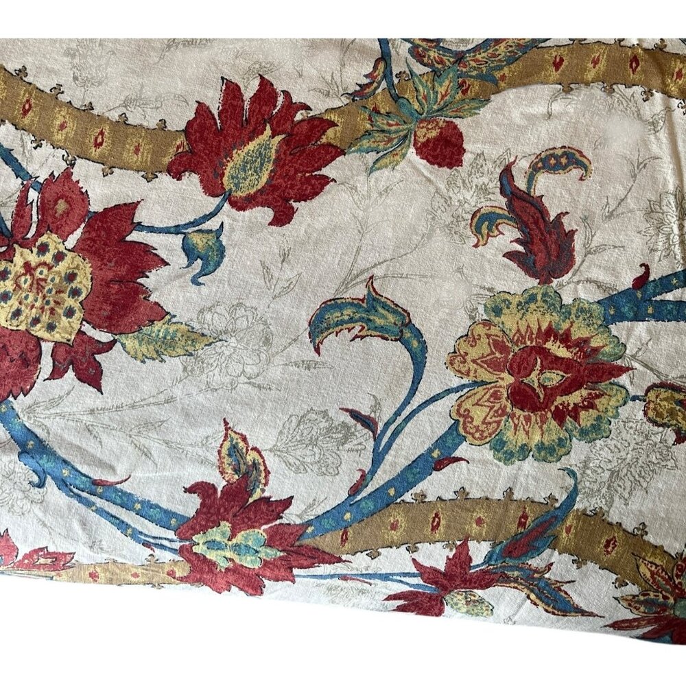 Floral Tablecloth Oval 62" x 65" Dia.  Cotton Fabric Floral End Seams - Picture 4 of 13